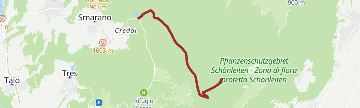 Route map: Da località Sette Larici alla malga di Coredo